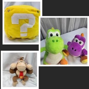 Nintendo Plush Lot 6" Question Sound Effects Cube, Pair of Yoshi +Donkey Kong